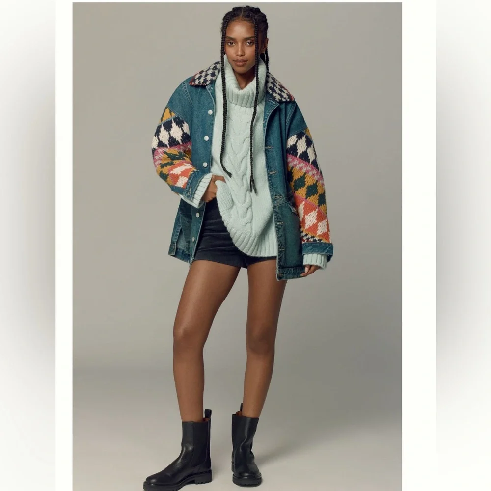 ANTHROPOLOGIE NWT PILCRO CROCHET DENIM SWEATER JACKET 🔥
